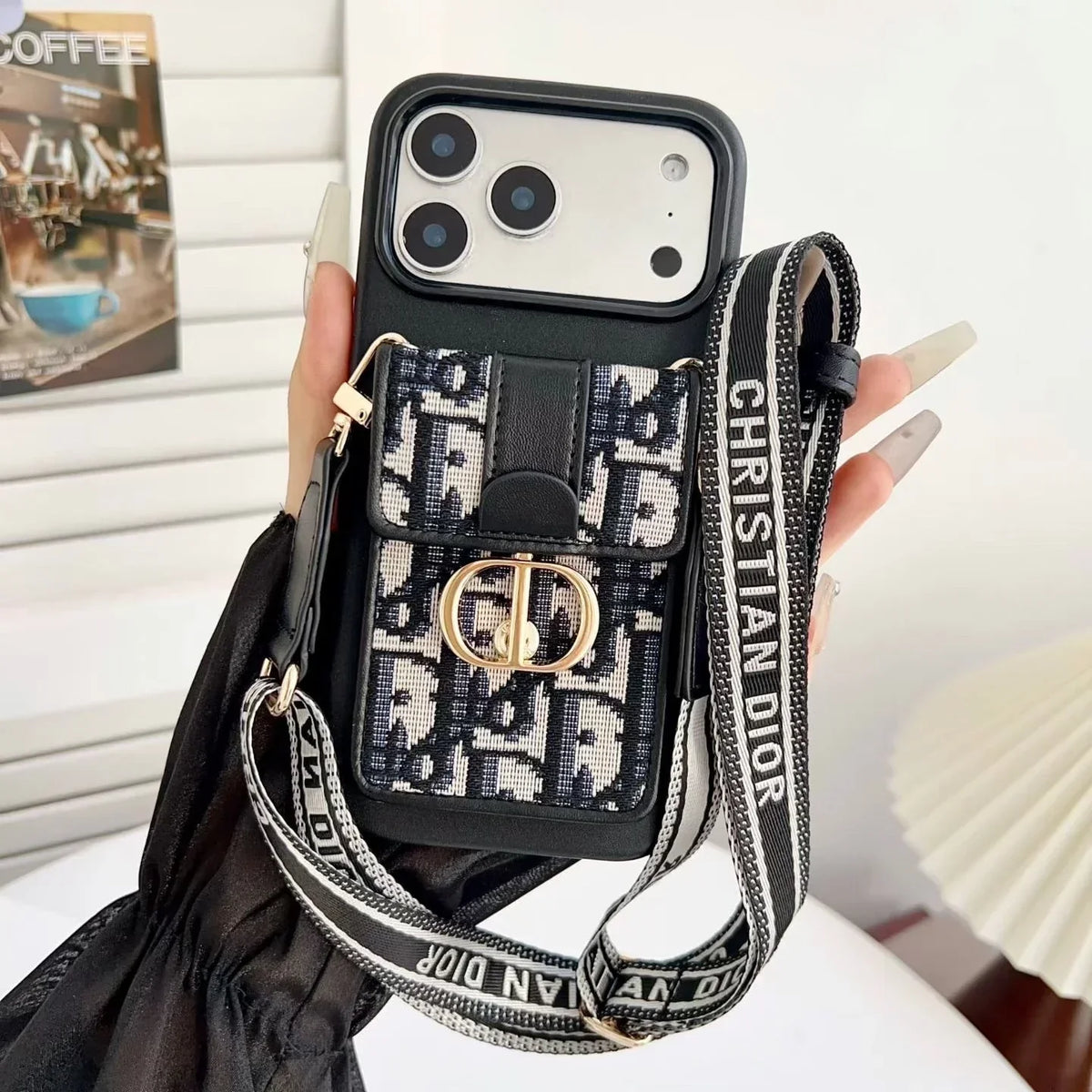 Dior iPhone 18 Pro Max Case with Wallet & 3 Straps – Luxury Crossbody Dior Phone Case