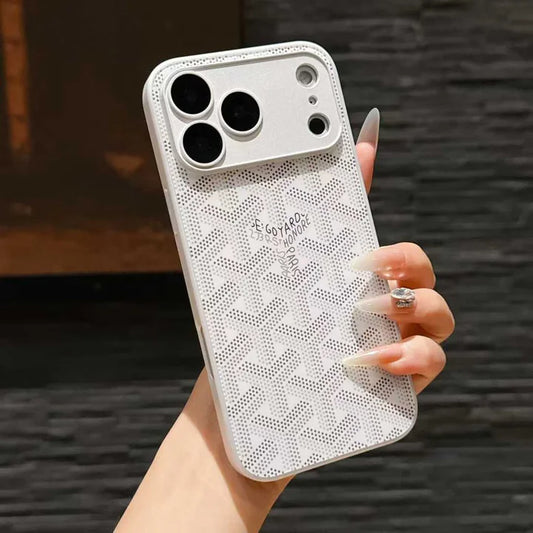 Goyard iPhone 18 Pro Max Case – Monogram Goyard Vintage Designer Cover Silver