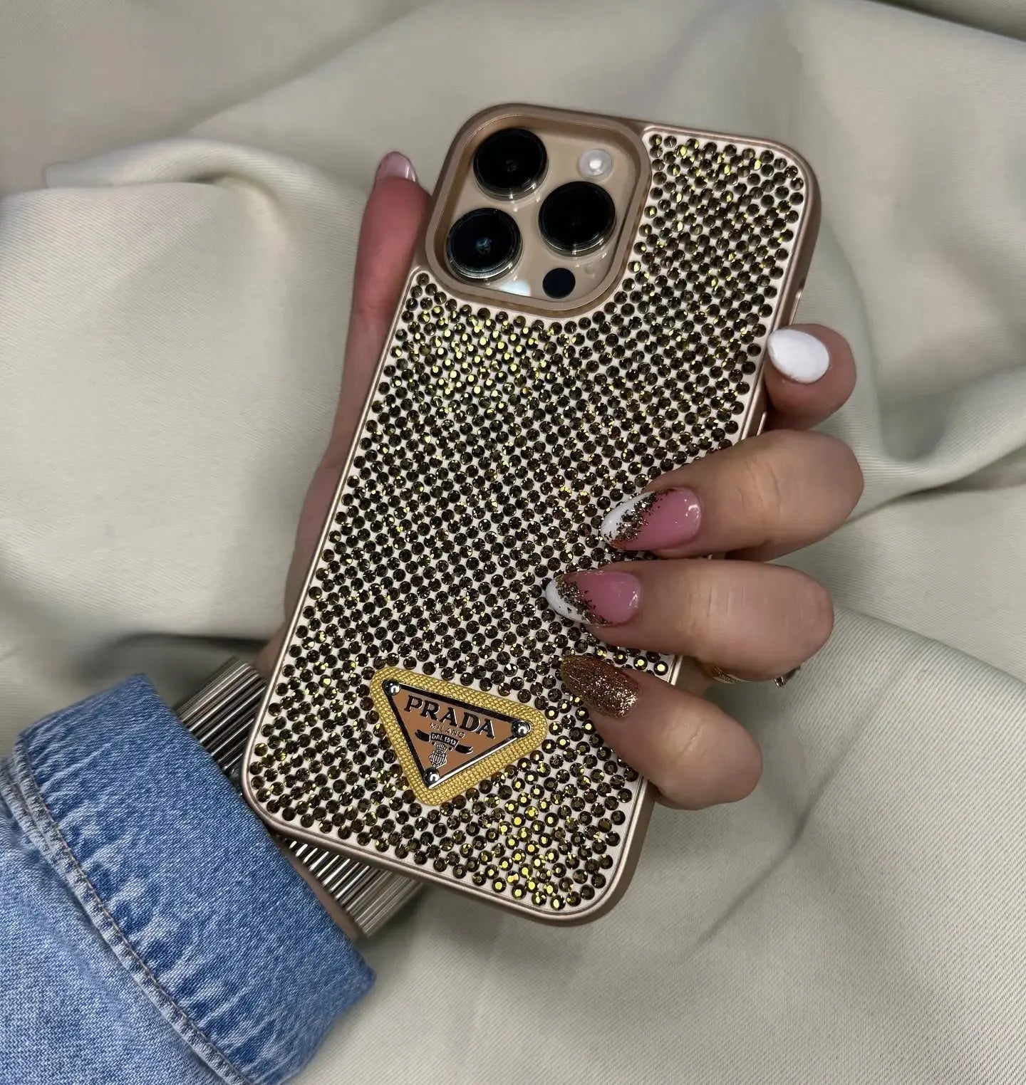 Gold Diamond Prada iPhone 17 Pro Max Case BREATHE