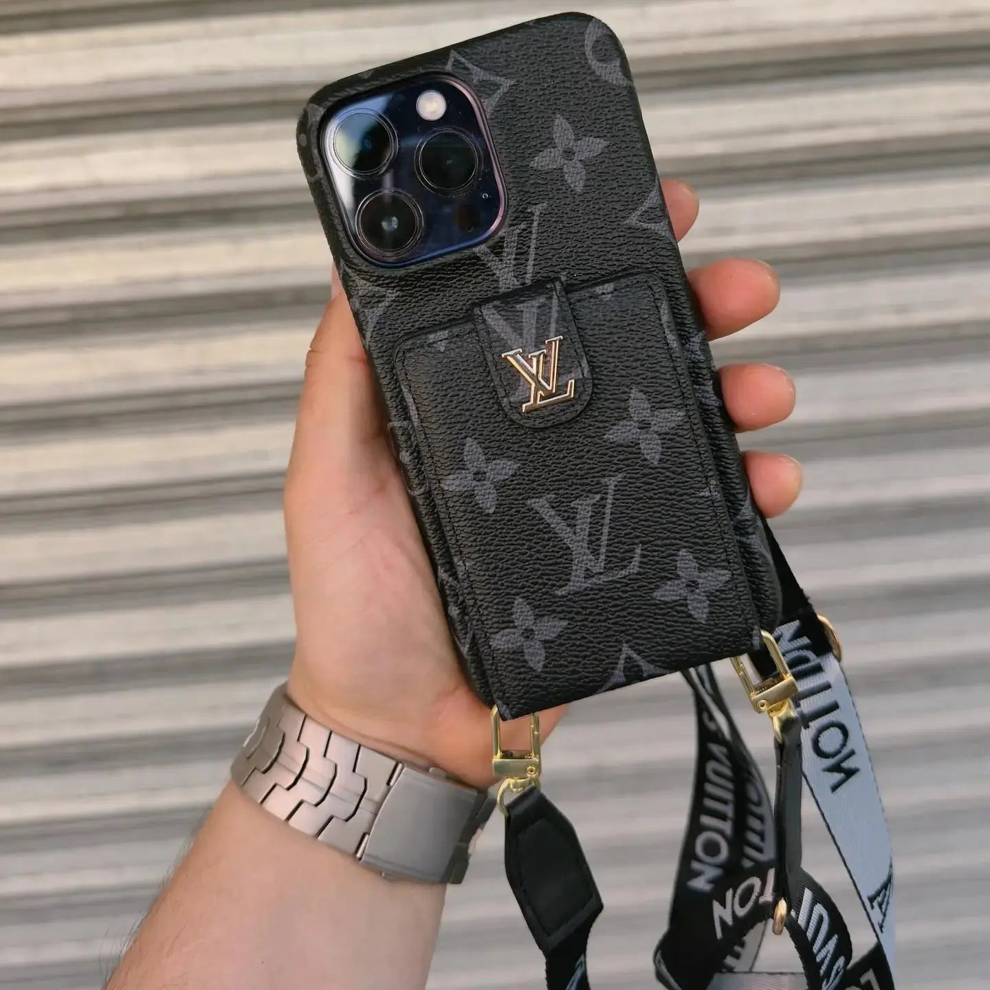 Black Louis Vuitton iPhone 17 Pro Max Case Cardholder BREATHE