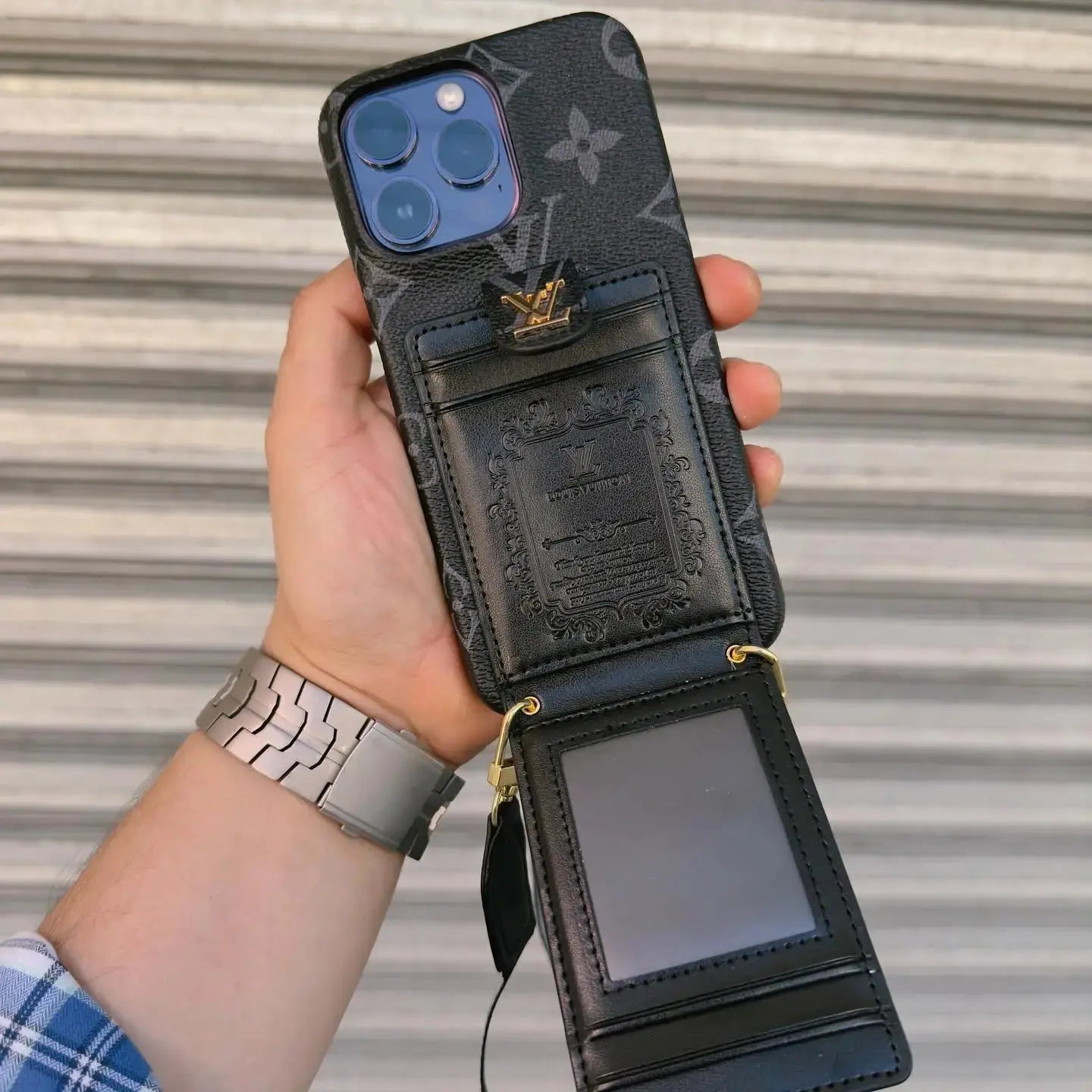 Black Louis Vuitton iPhone 17 Pro Max Case Cardholder BREATHE