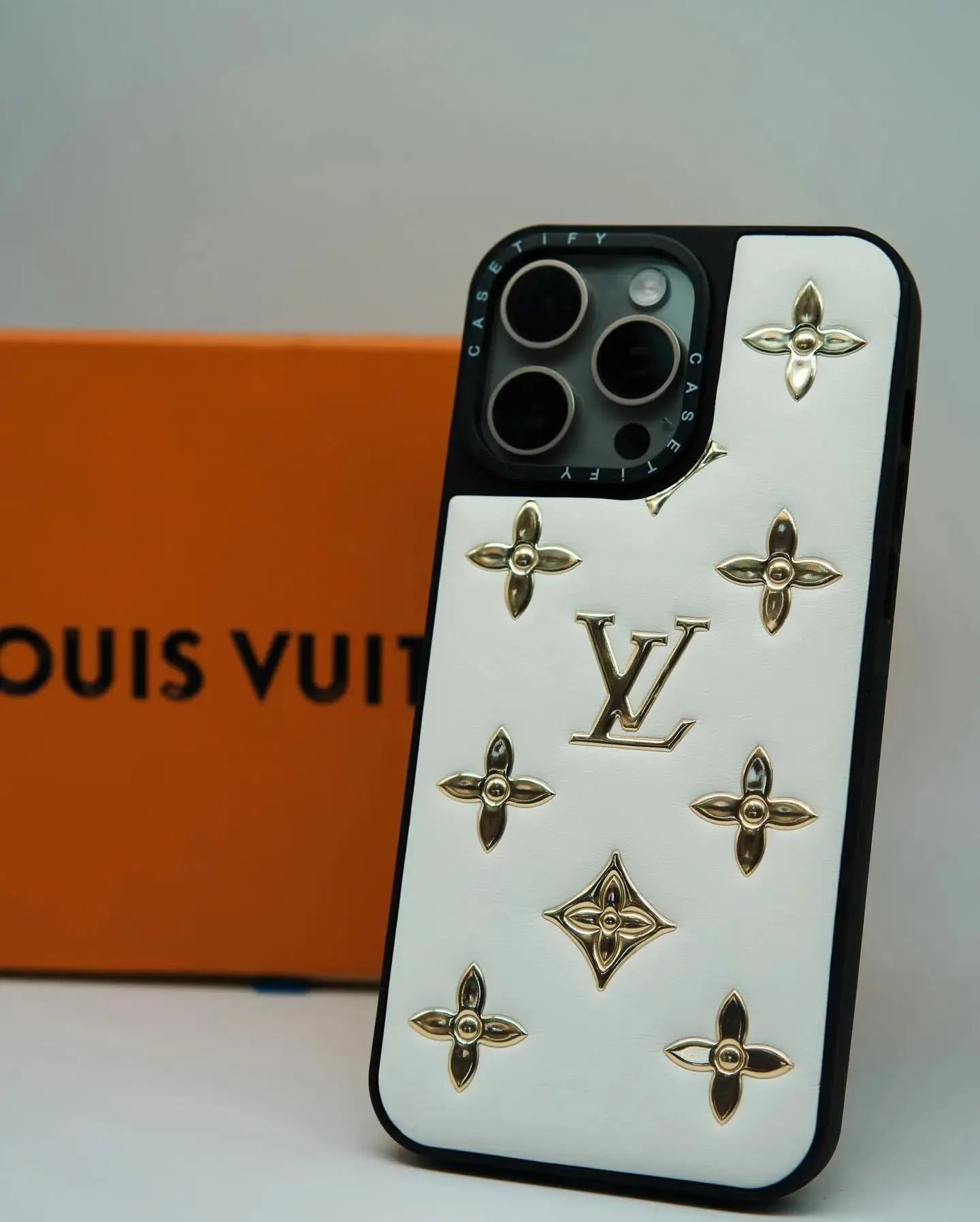 White Louis Vuitton iPhone 17 Pro Max Case - Monogram Coussin Chain BREATHE