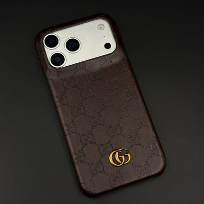 Luxury Gucci iPhone 18 Pro Max Case | GG Monogram Leather White Brown