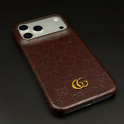 Luxury Gucci iPhone 18 Pro Case | GG Monogram Leather White Brown