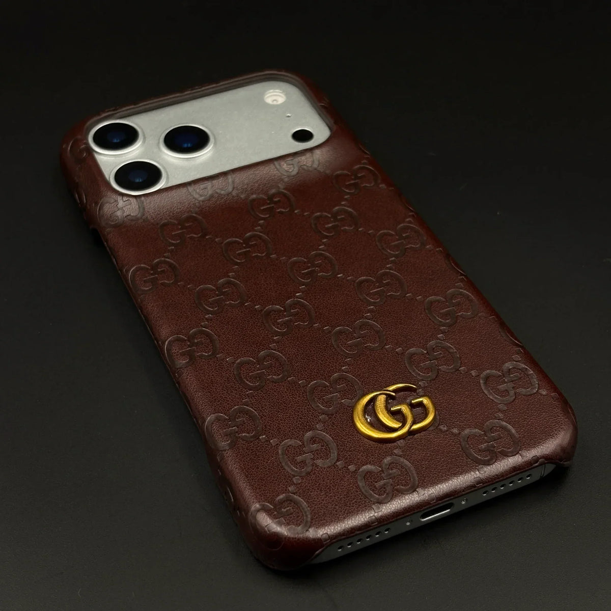Luxury Gucci iPhone 18 Pro Max Case | GG Monogram Leather White Brown