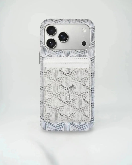 White Goyard iPhone 17 Pro Max MagSafe Case with Cardholder, Goyard Pattern - NUVALOVA