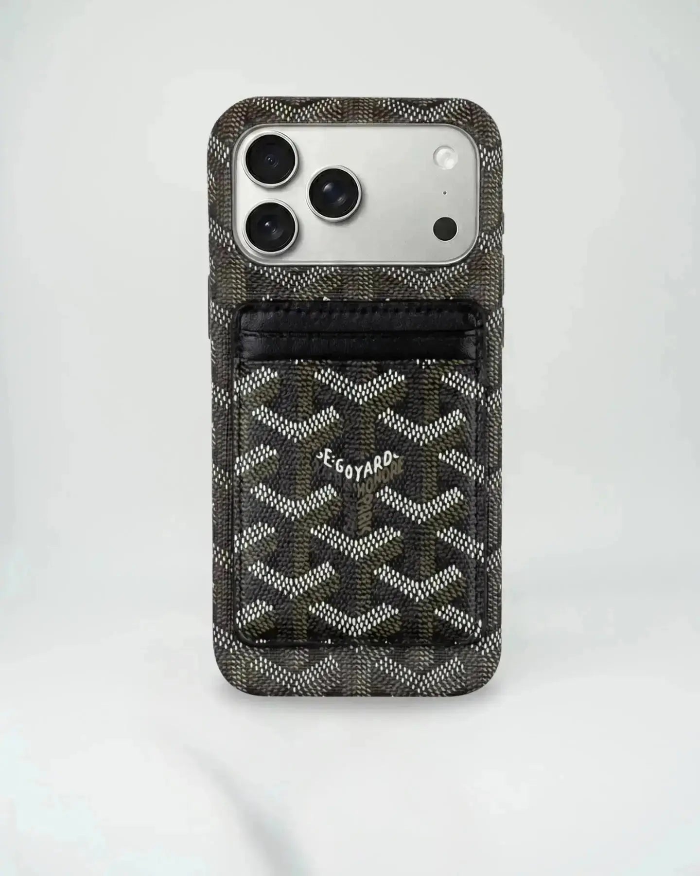 Black Goyard iPhone 17 Pro Max MagSafe Case with Cardholder, Goyard Pattern BREATHE