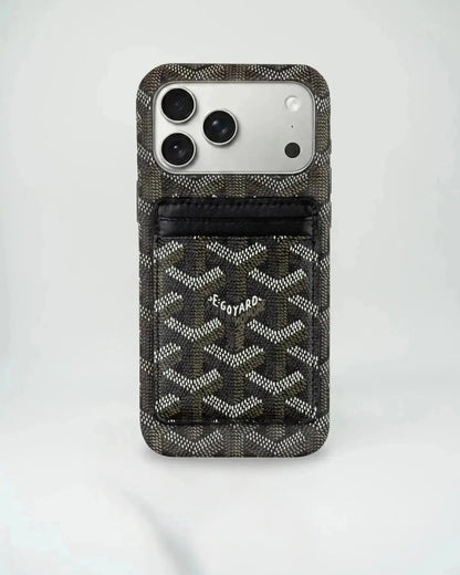 Black Goyard iPhone 17 Pro Max MagSafe Case with Cardholder, Goyard Pattern BREATHE