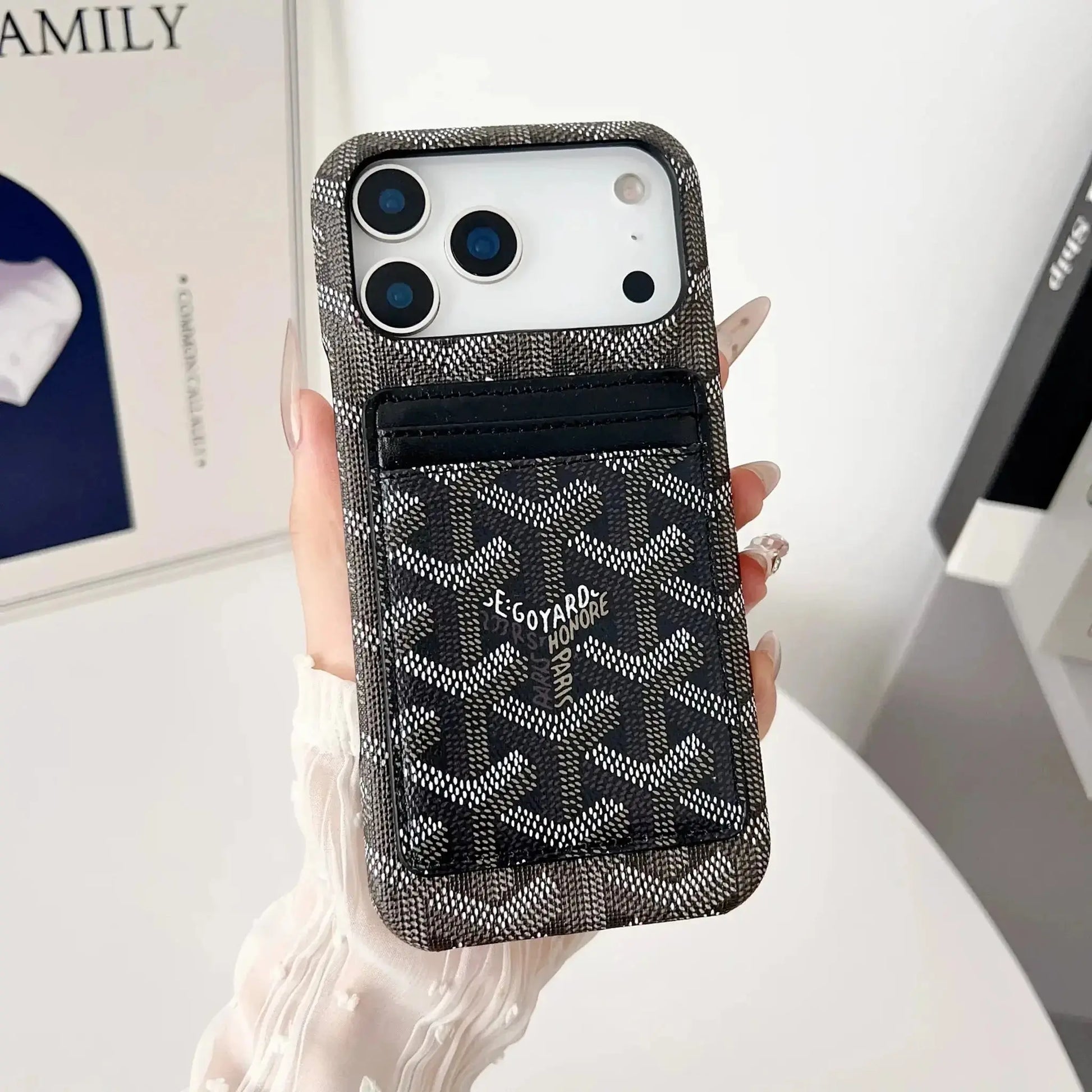 Black Goyard iPhone 17 Pro Max MagSafe Case with Cardholder, Goyard – BREATHE Black Goyard iPhone 17 Pro Max MagSafe Case with Cardholder, Goyard – BREATHE