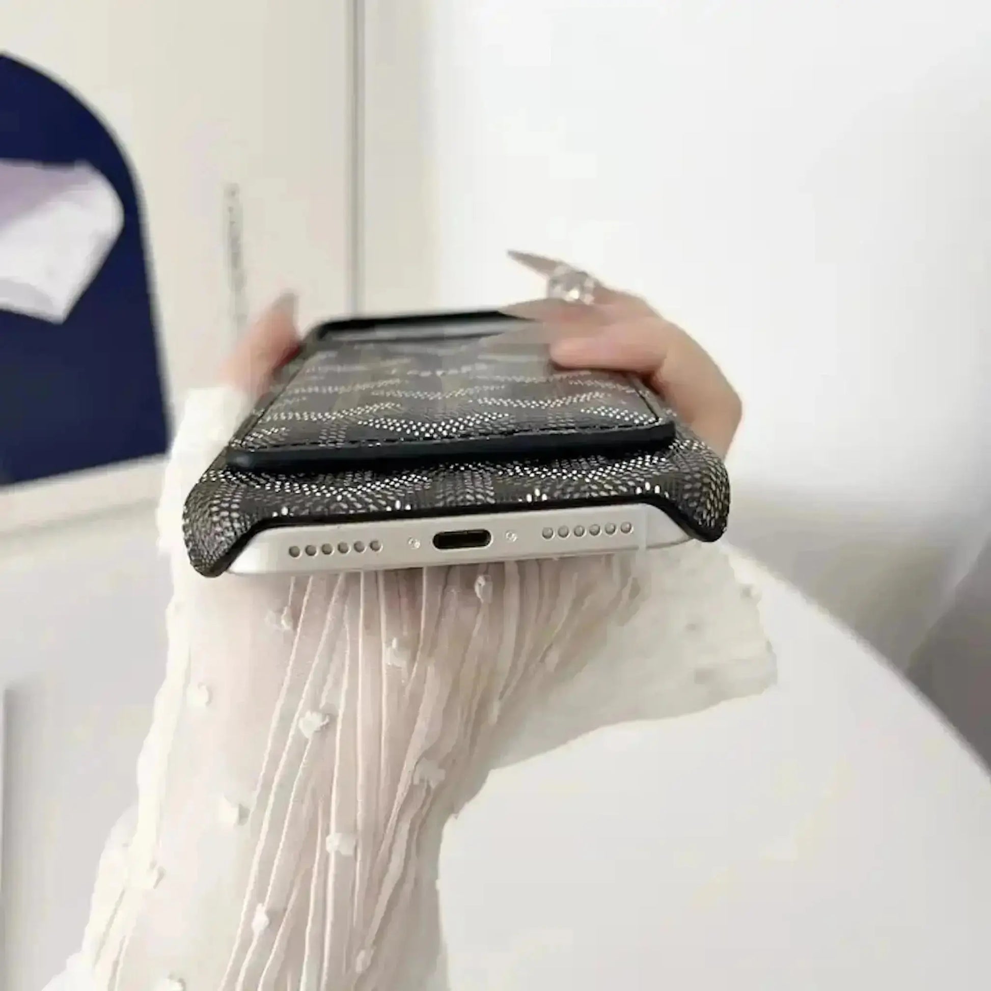 Burgundy Goyard iPhone 17 Pro Max MagSafe Case with Cardholder, Goyard Pattern BREATHE