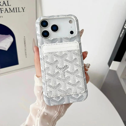 White Goyard iPhone 17 Pro Max MagSafe Case with Cardholder, Goyard Pattern BREATHE
