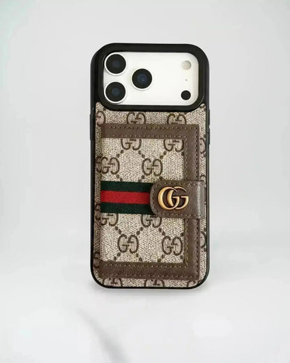 Gucci phone case with brand logo on a white background