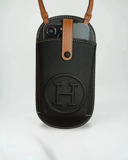Le Pouch Black Hermès iPhone 17 Pro Max Case Crossbody Strap Bag BREATHE