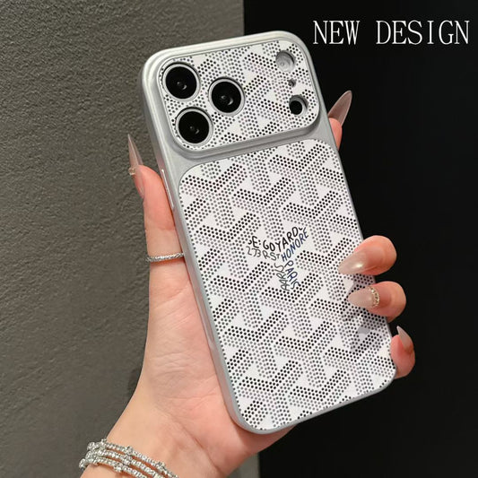 Goyard iPhone 18 Pro Max Leather Case – Vintage Monogram Luxury Cover Silver