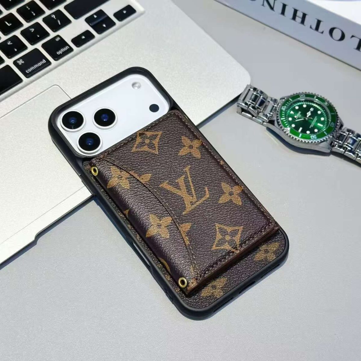 Louis Vuitton iPhone 17 Pro Max wallet card holder case in brown monogram
