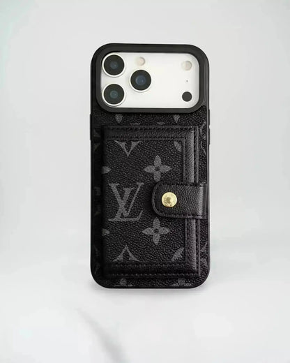 Louis Vuitton iPhone 17 Pro Max Case With Cardholder – Classic Brown Card Holder, Luxury Protective Cover BREATHE