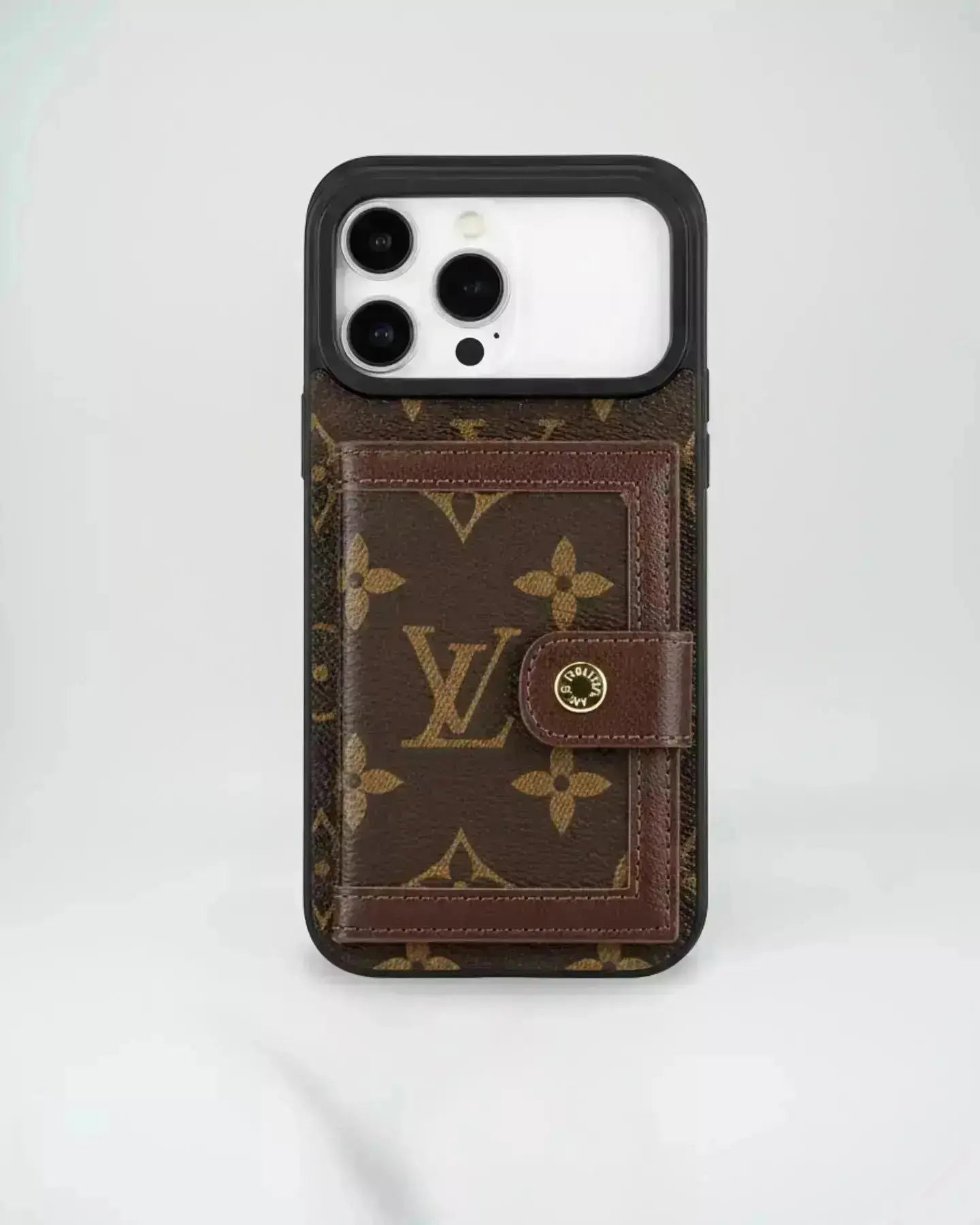 Louis Vuitton iPhone 17 Pro Max Case With Cardholder – Brown Checkered Card Holder, Damier Ebene Wallet Case BREATHE