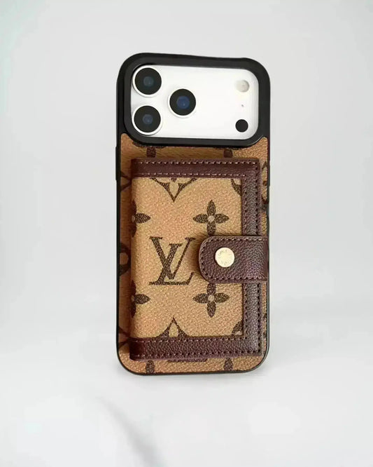 Louis Vuitton iPhone 17 Pro Max Case With Cardholder – Light Tan Card Holder, Luxury Protective Cover BREATHE