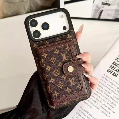 Louis Vuitton iPhone 17 Pro Max Case With Cardholder – Classic Brown Card Holder, Luxury Protective Cover BREATHE