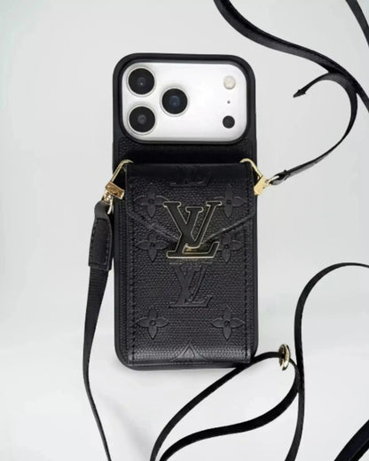 Black Louis Vuitton iPhone 17 Pro Max Case With Cardholder – Luxury LV iPhone 17 Pro with Strap BREATHE