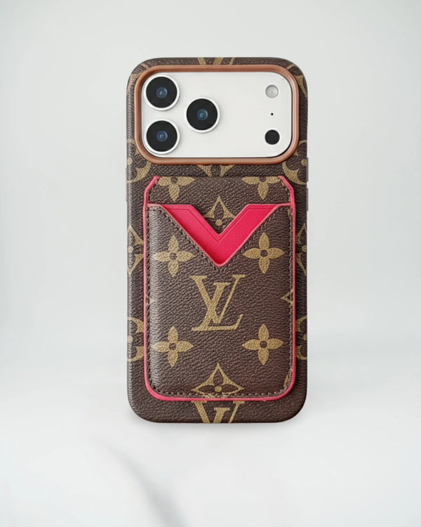 Brown Red Louis Vuitton iPhone 17 Pro Max Case with cardholder – Classic Monogram Luxury