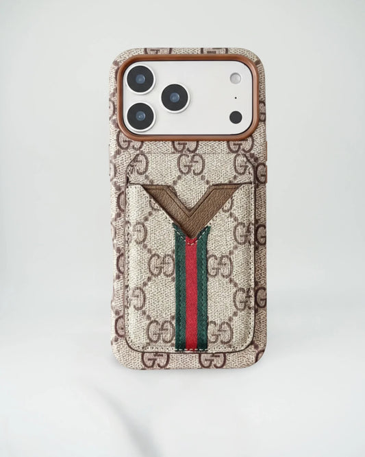 Beige Monogram Gucci iPhone 17 Pro Max Case with Cardholder – Classic Canvas Luxury