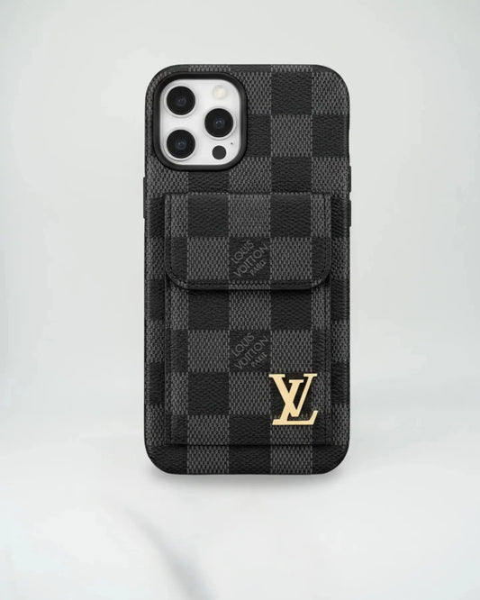 Dark Checkered Louis Vuitton iPhone 17 Pro Max Case CardHolder BREATHE