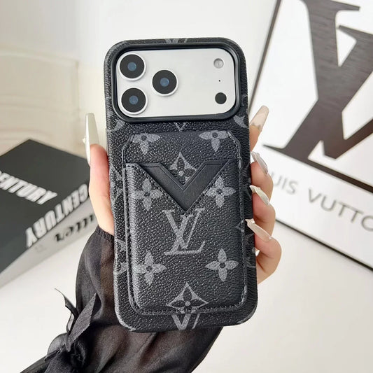 Louis Vuitton iPhone 18 Pro Max Case with Cardholder – Monogram Black – Gray Leather