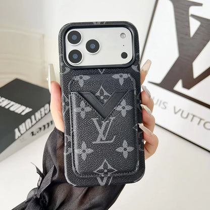 Louis Vuitton iPhone 18 Pro Max Case with Cardholder – Brown Monogram Red Trim Leather