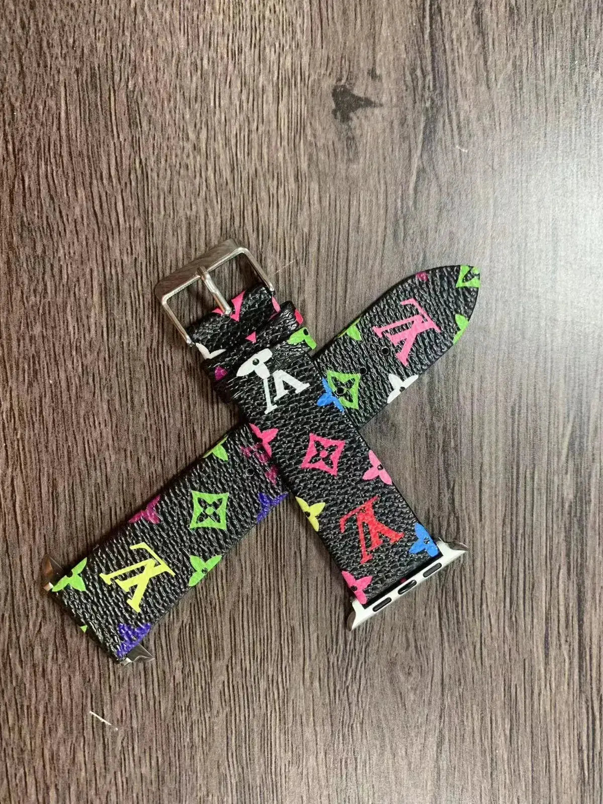 Louis Vuitton Apple Watch Band Tambour Monogram Black Colorful Strap BREATHE