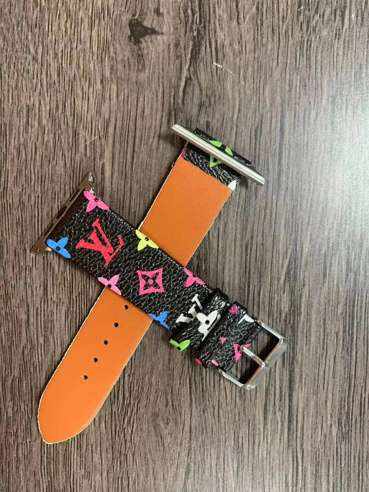 Louis Vuitton Apple Watch Band Tambour Monogram Black Colorful Strap BREATHE