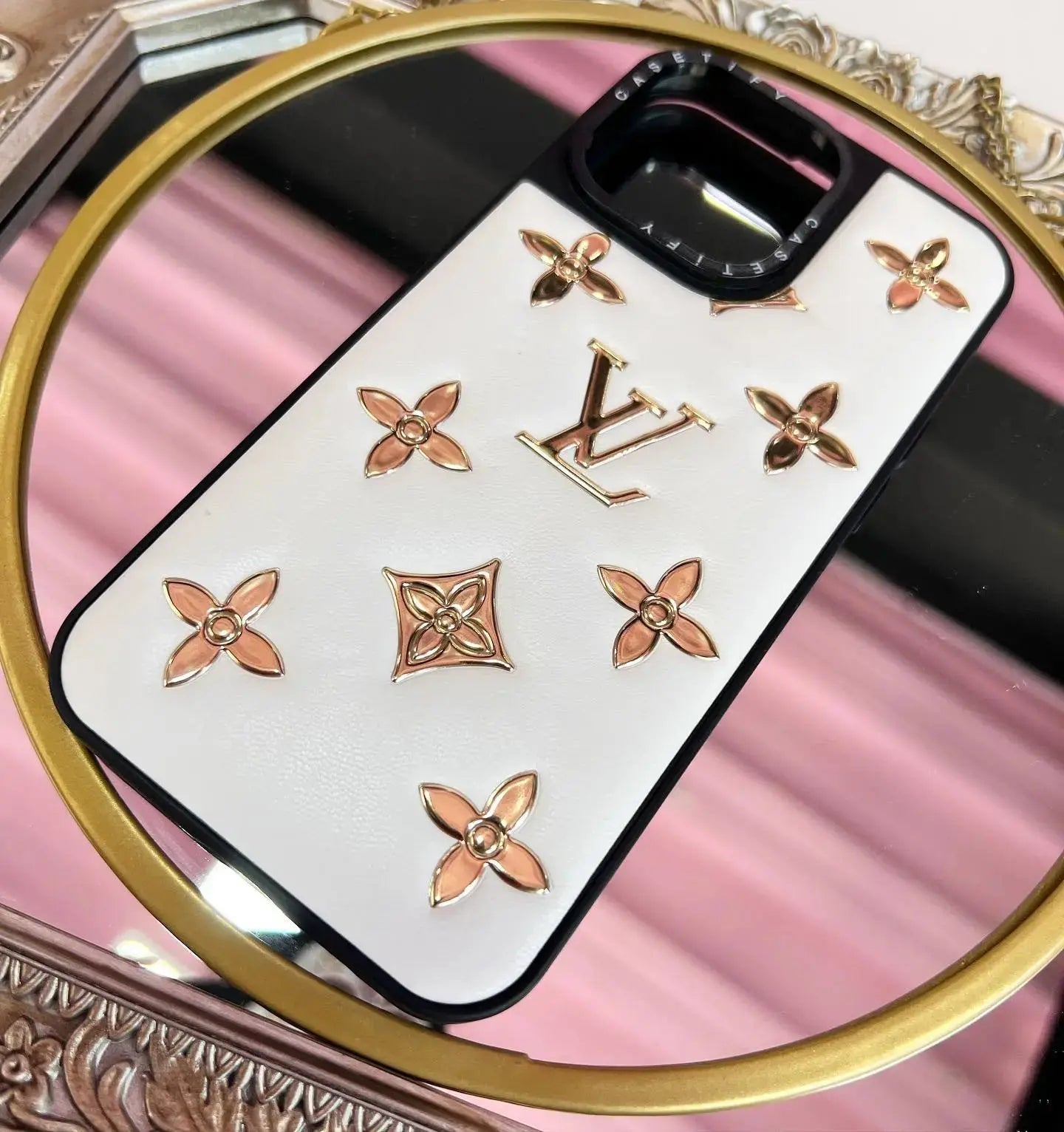 White Louis Vuitton iPhone 17 Pro Max Case - Monogram Coussin Chain BREATHE