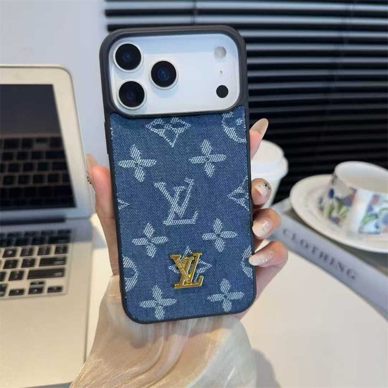 Louis Vuitton iPhone 17 Pro Max card holder case in blue