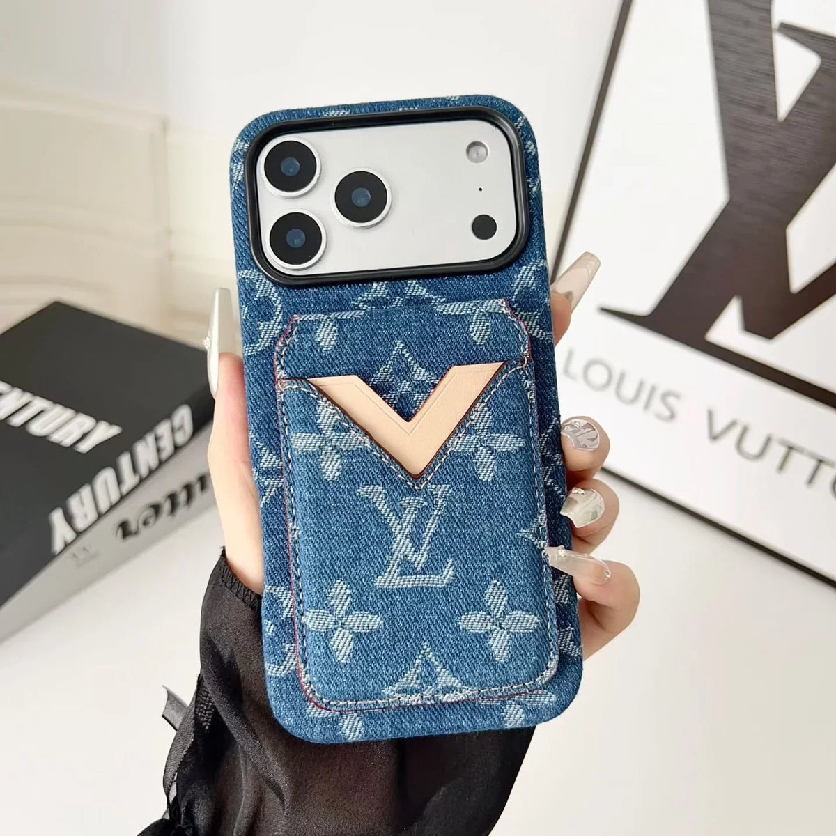 Louis Vuitton iPhone 18 Pro Max Case with Cardholder – Brown Monogram Red Trim Leather