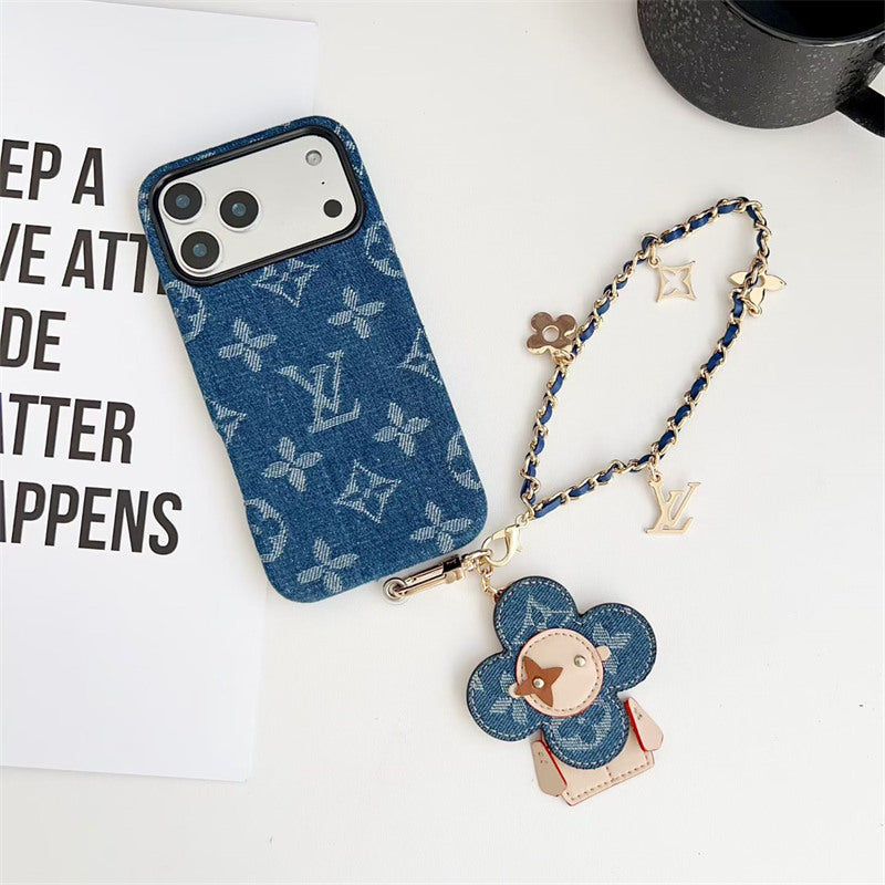 Luxury designer Louis Vuitton iPhone case with strap close-up