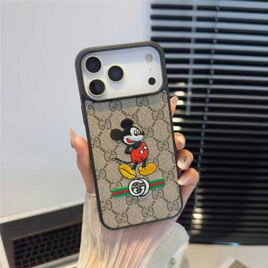 Mickey gucci iPhone 17 Pro Max case with standing Mickey design