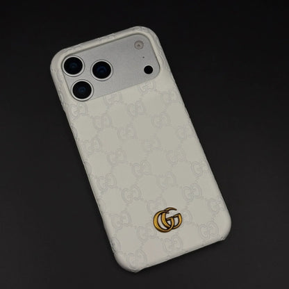 Luxury Gucci iPhone 18 Pro Max Case | GG Monogram Leather White Brown