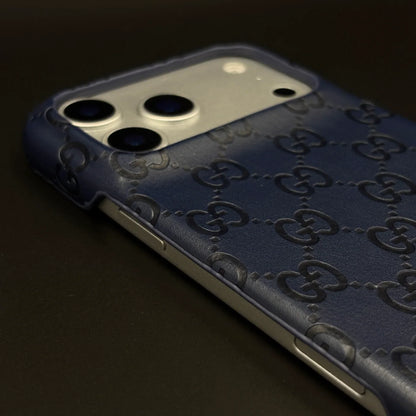 Luxury Gucci iPhone 18 Pro Max Case | GG Monogram Leather White Blue