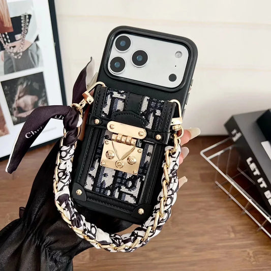 Dior iPhone 18 Pro Max Case with Wallet & 3 Straps – Black Luxury Crossbody Dior Phone Case