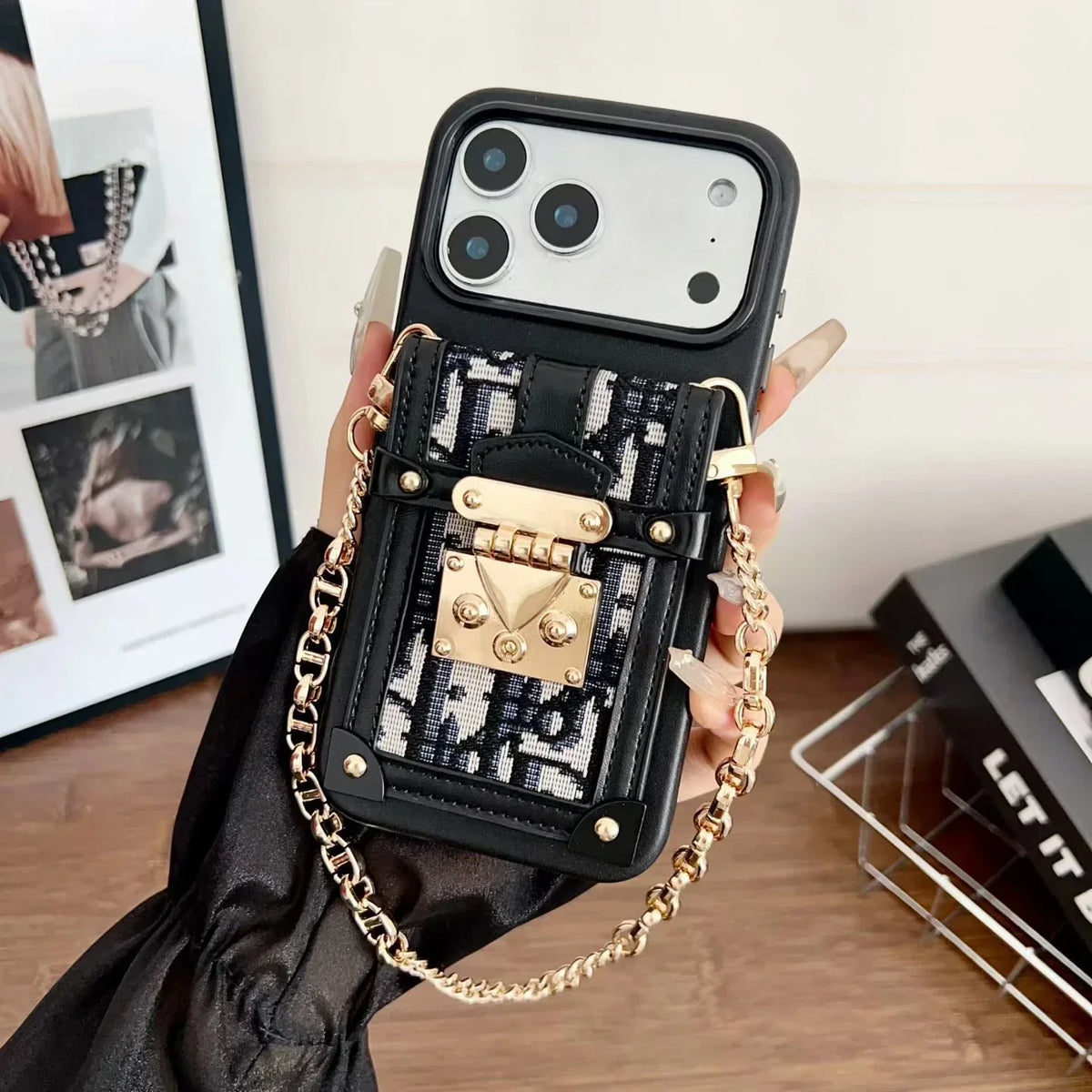 Dior iPhone 18 Pro Case with Wallet & 3 Straps – Gray Luxury Crossbody Dior Phone Case