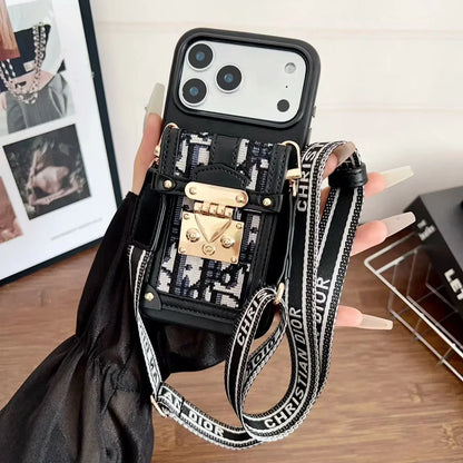 Dior iPhone 18 Pro Max Case with Wallet & 3 Straps – Gray Luxury Crossbody Dior Phone Case