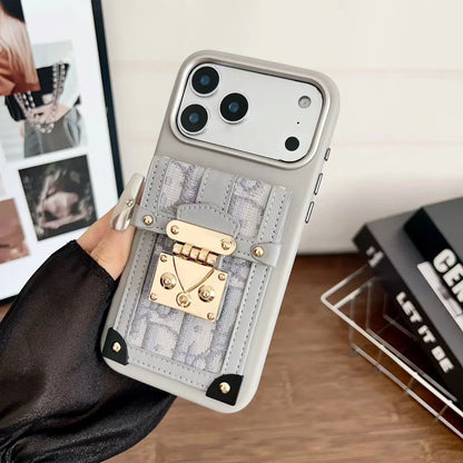 Dior iPhone 18 Pro Case with Wallet & 3 Straps – Gray Luxury Crossbody Dior Phone Case
