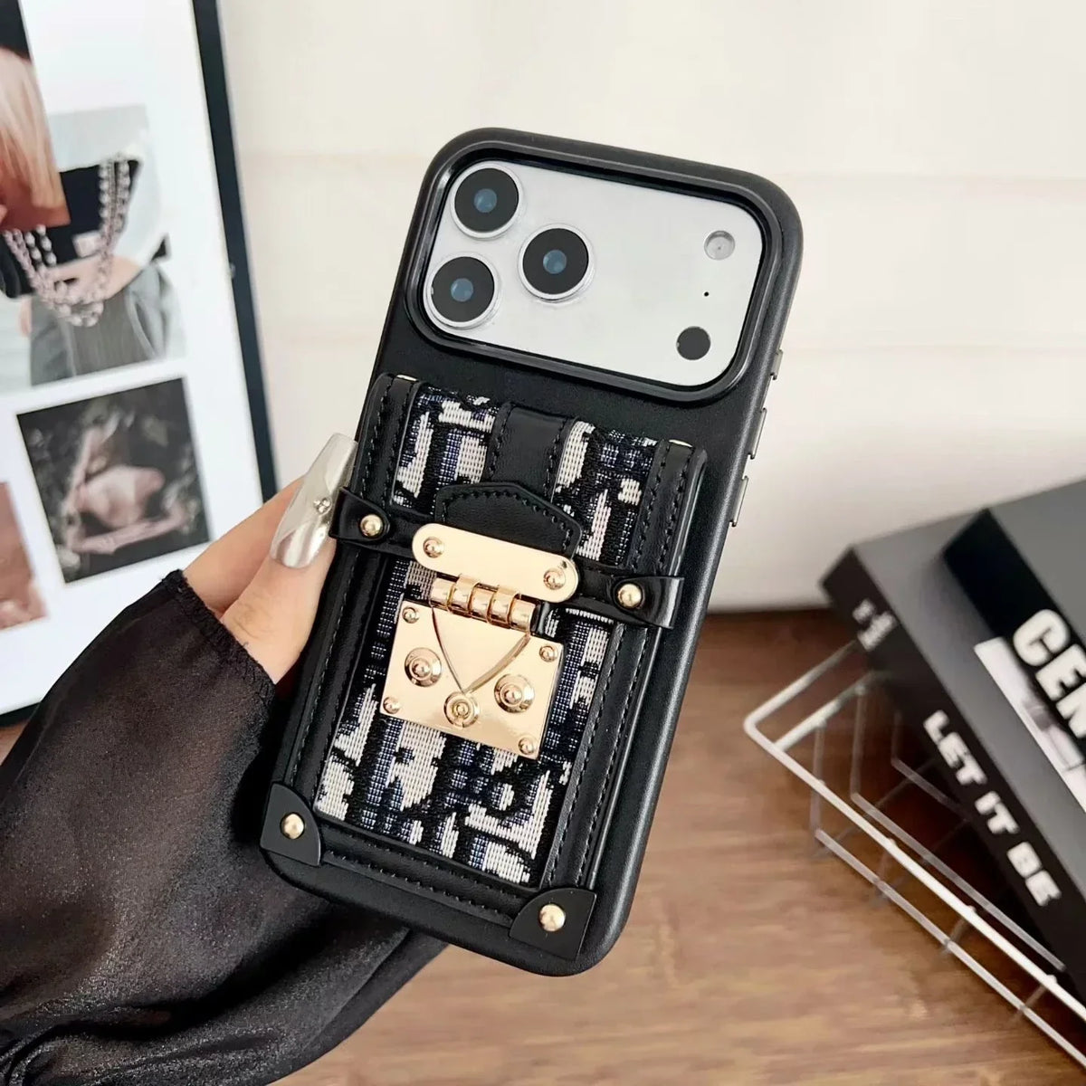Dior iPhone 18 Pro Max Case with Wallet & 3 Straps – Gray Luxury Crossbody Dior Phone Case