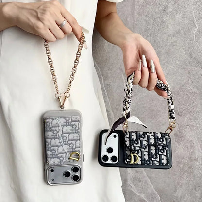 Dior iPhone 18 Pro Case with Wallet & 3 Straps – Black Luxury Crossbody Dior Phone Case