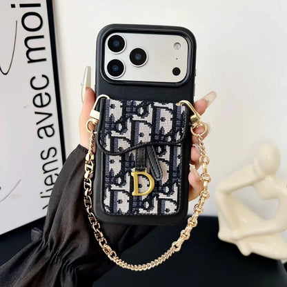 Dior iPhone 18 Pro Case with Wallet & 3 Straps – Gray Luxury Crossbody Dior Phone Case