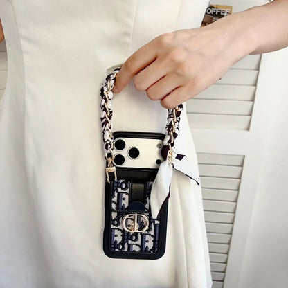 Dior iPhone 18 Pro Case with Wallet & 3 Straps – Black Luxury Crossbody Dior Phone Case