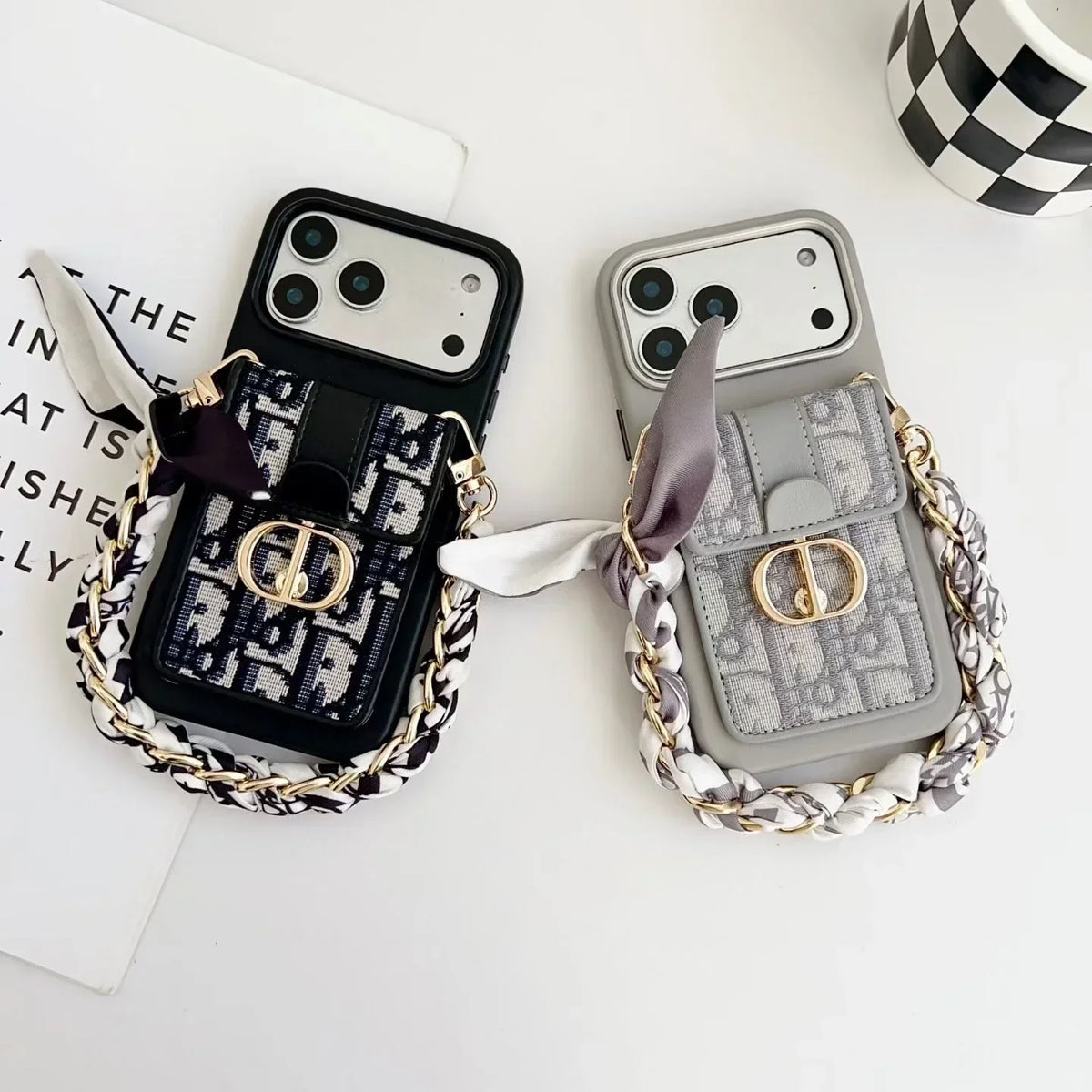Dior iPhone 18 Pro Case with Wallet & 3 Straps – Black Luxury Crossbody Dior Phone Case
