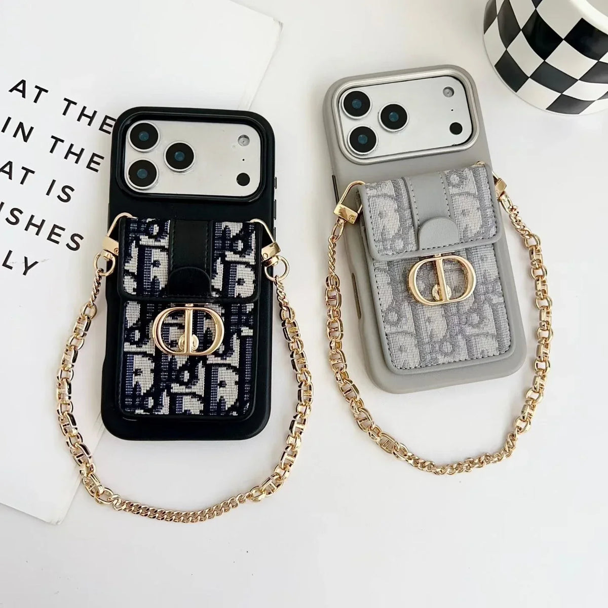 Dior iPhone 18 Pro Case with Wallet & 3 Straps – Black Luxury Crossbody Dior Phone Case