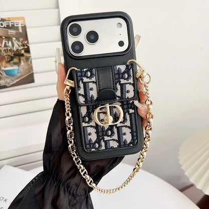 Dior iPhone 18 Pro Case with Wallet & 3 Straps – Black Luxury Crossbody Dior Phone Case