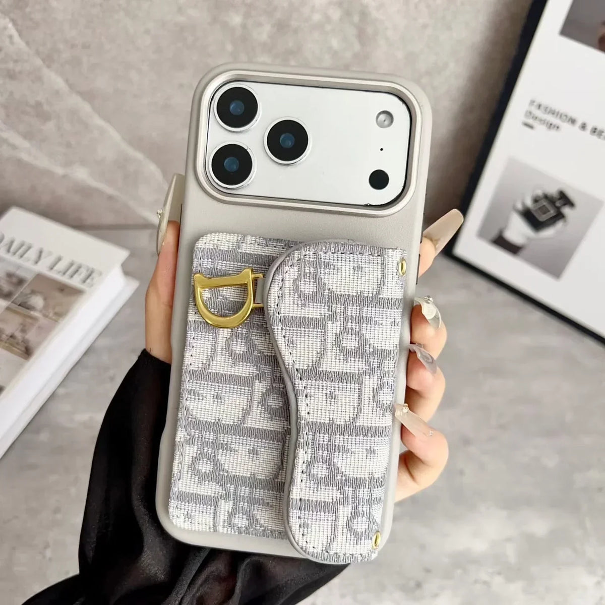 Dior iPhone 18 Pro Case with Card Holder – Black Dior Oblique Flip Cover